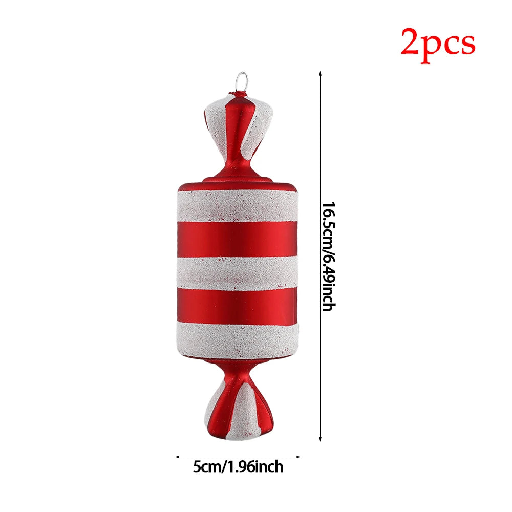 2pc 15cm Large Candy Pendant Christmas Decoration Red And White Lollipop PVC Painted Gold Xmas Tree Decora New Year Kids Gifts