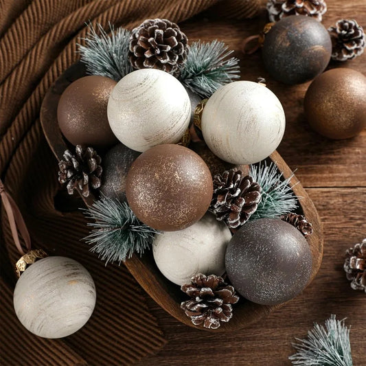 Yunlly 12 Pcs Textured Christmas Ball Ornaments 2.36'' Neutral Christmas Tree Decor Modern Vintage Brown Hanging Decor Shatterp