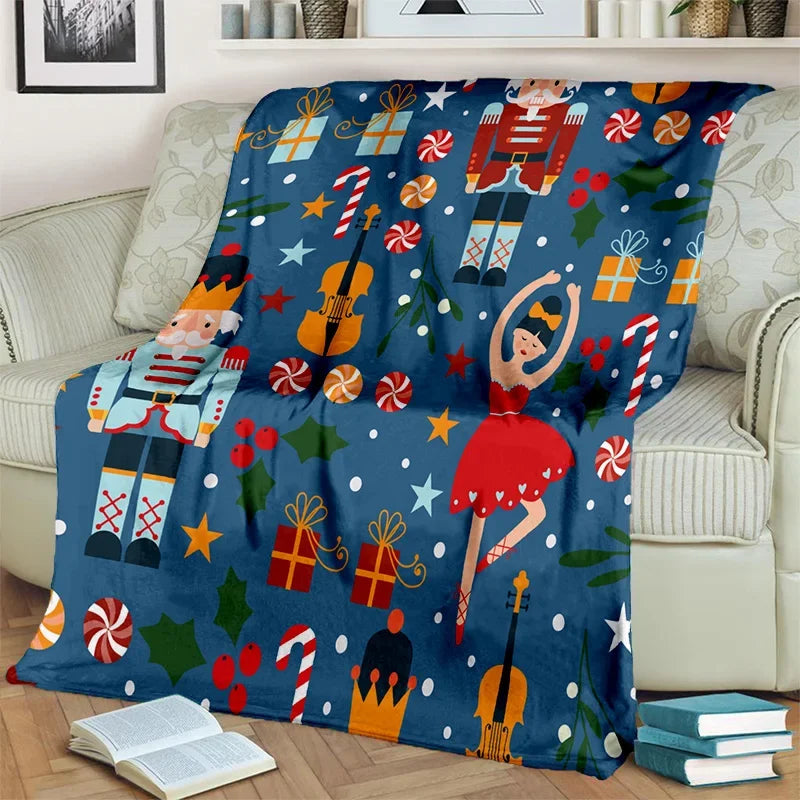 Nutcracker Christmas Tree Cartoon Blanket,Soft Throw Blanket for Home Bedroom Bed Sofa Picnic Travel Office Cover Blanket Kids