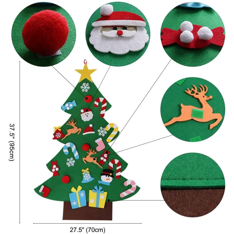 DIY Felt Christmas Tree Set with Ornaments for Kids, Xmas Gifts, New Year Door Wall Hanging Decorations