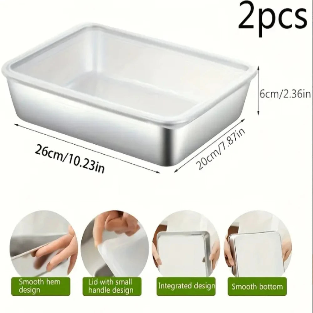 Stainless Steel Baking Tray with Lid, Non-Stick BPA-Free, Multipurpose for Cakes, Meats, Veggies, 2pcs