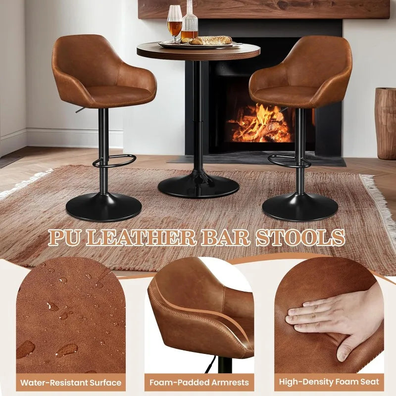 Bar Stools Set of 4, PU Leather Swivel Counter Height Barstools, Adjustable Bar Chairs with Backrest and Footrest, Kit