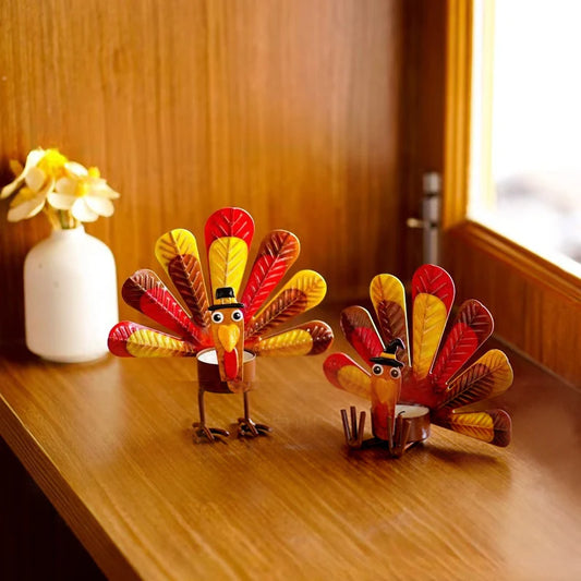 2Pcs Thanksgiving Turkey Candle Holder Cute Look Versatile Alloy Table Turkey Candle Holder Decoration for Home Party