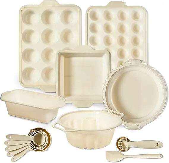 COOK WITH COLOR 17 Pc. Silicone Baking Pan Set - Non-Stick & Easy Clean Silicone Muffin Pans for Baking with Sturdy Metal Frame