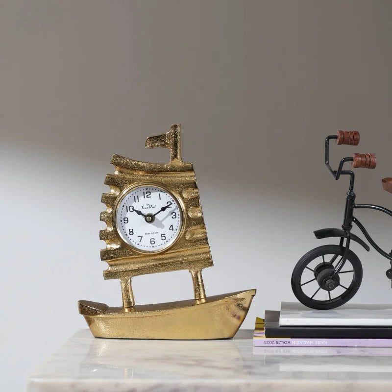 Decorative Table Clock with Gold Polished in Boat Shape-Desk clock