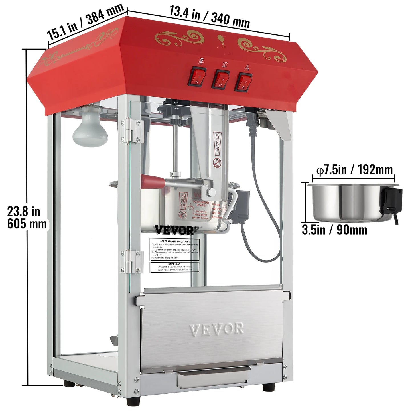 VEVOR 8/12Oz Electric Popcorn Maker Commercial Popper Machine  Automatic Corn Cookware with Scoop Spoon SUS304 Heating Tube