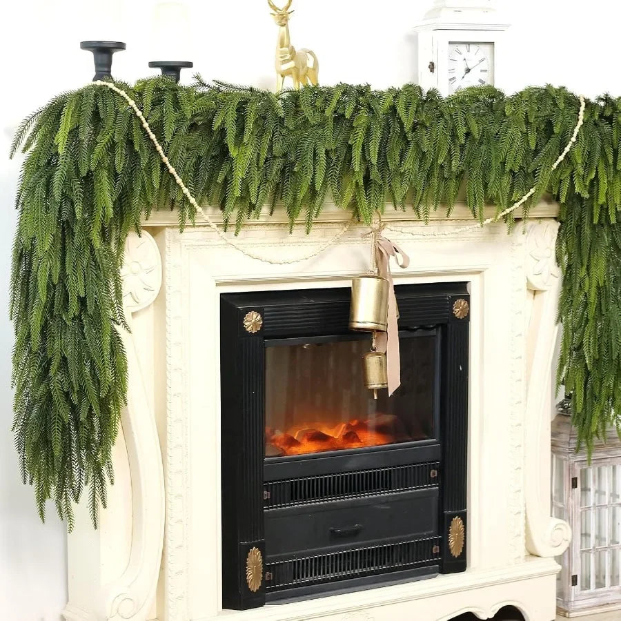 5FT Christmas Norfolk Pine Garland 1PCS Artificial Pine Needles Garlands Faux Greenery Fake Garland for Holiday Fireplace Table