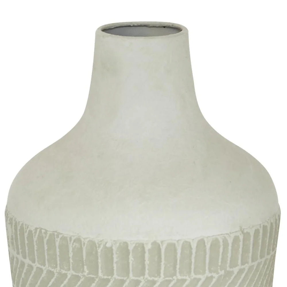 Contemporary Textured White Metal Vase Geometric Design Flower Centerpiece Indoor Decor Home Accent Ideal Living Dining Room