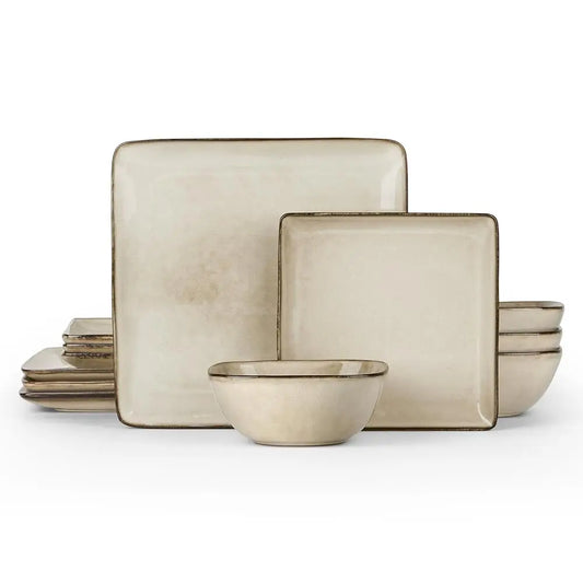 Square Plates And Bowls Sets, 12-Piece Stoneware Dinnerware Sets For 4, Reactive Glaze Dish Set, Chip And Scratch Resistant,