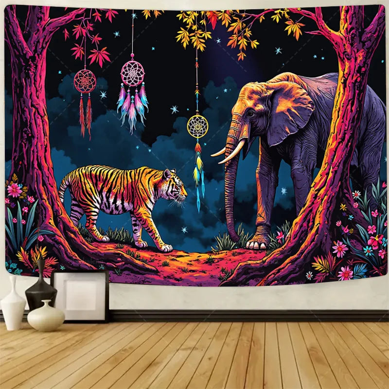 1pc Wall Tapestry Mystic Forest Tapestry - Dark Woods with Glowing Eyes, Spooky Night Scene Decor
