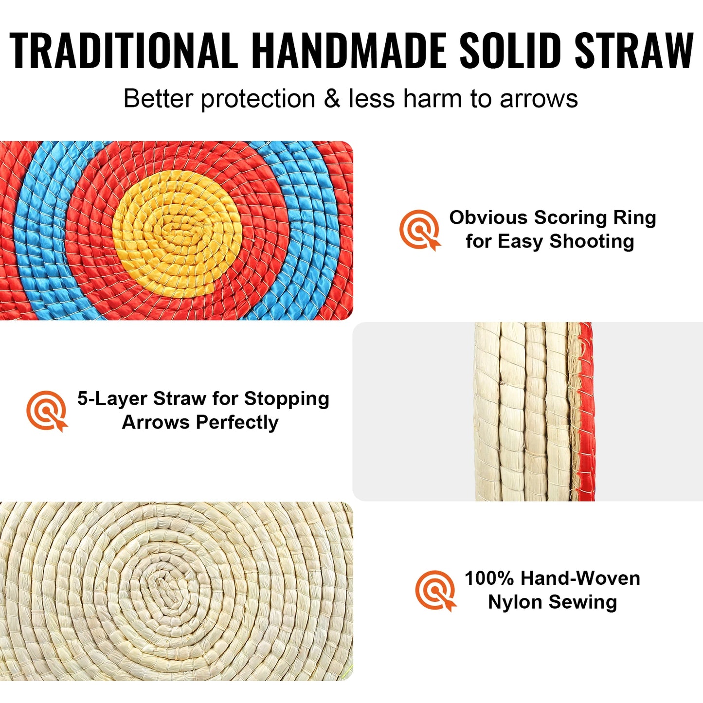SucceBuy  20in Traditional Solid Straw Round Archery Target Shooting Bow Coloured Rope Target 3/5 Layer for Shooting Practice