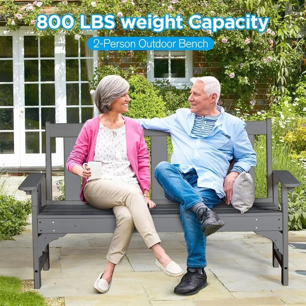 Outdoor Bench, HDPE All Weather Patio Bench Load up to 800 Lbs, 2-Person Garden Bench Rot-Proof Fade Proof for Patio, Porch