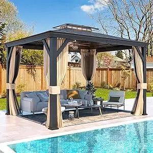 10'X12' Gazebo with Galvanized Steel and Acrylic Roof, Thickened Aluminum Frame Included, Outdoor Permanent Pavilion Gazebos wi