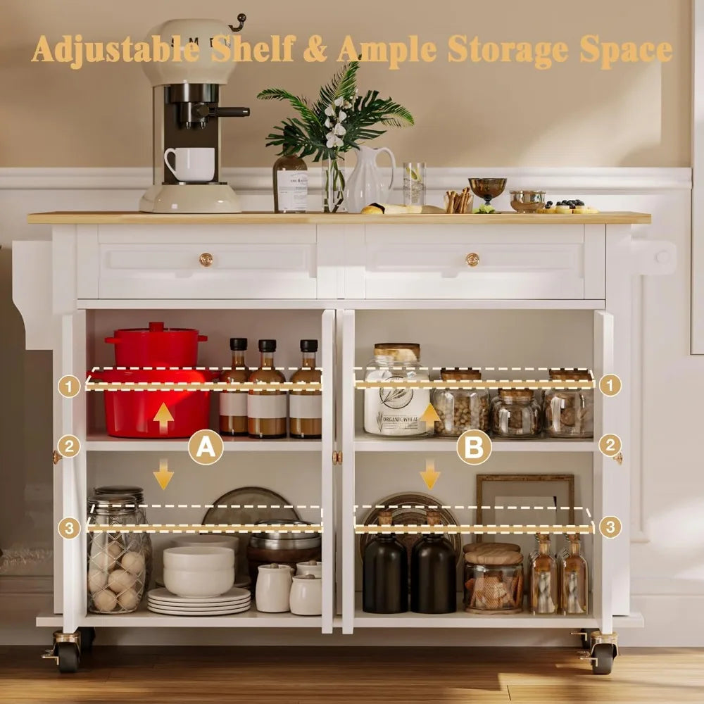 51.2'' Rolling Kitchen Island with Drop Leaf - Kitchen Carts on Wheels with Storage, Towel Rack, Drawers Island Table for Kitche