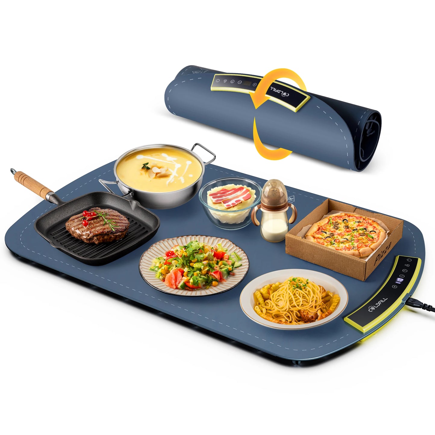 Electric Warming Tray with 8 Tem Setting Food Warmer Plate Foldable Portable Smart Food Fast Heating Mat Electric Warming Tray