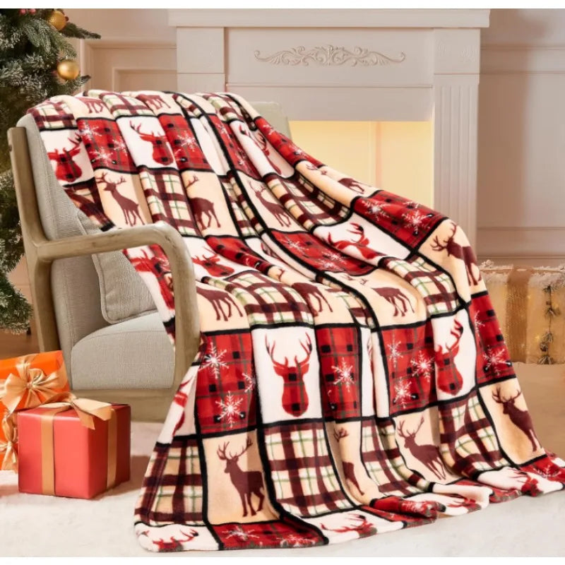 Christmas Blanket, Buffalo Plaid Christmas Throw Blanket for Sofa or Bed, Flannel Lap Blanket for Kids, Adults, Wife, Yourself