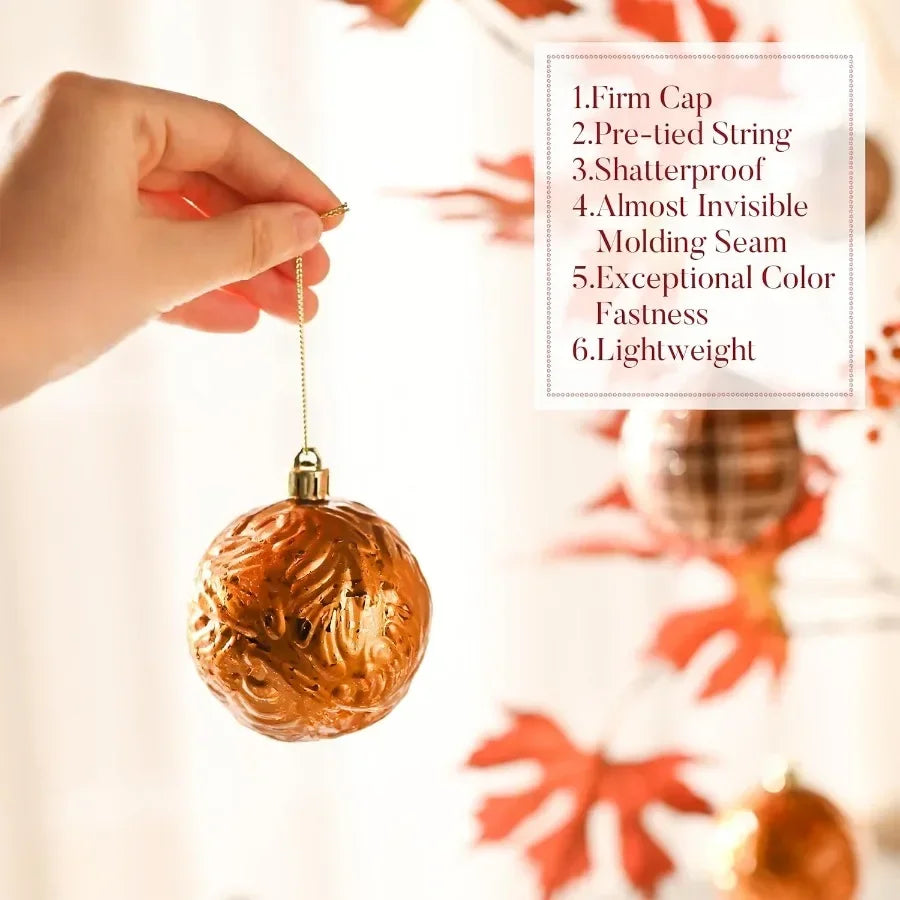 Valery Madelyn Fall Ornaments for Christmas Trees 70ct Bronze Copper and Gold Shatterproof Christmas Tree Decorations Woodland