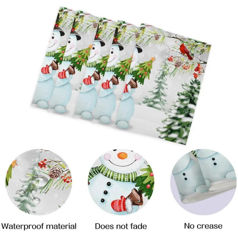 4pcs Linen Christmas Placemat Dining Table Mat Coaster Bowl Coffee Cup Pad Mat For 2025 Navidad Home Kitchen Decoration