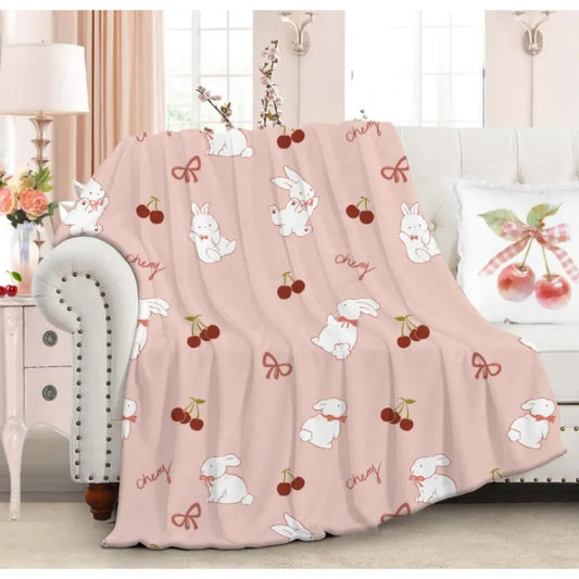 Easter bunny cherry throw blanket, perfect gift for kids, teens and women, perfect for preppy Easter decoration