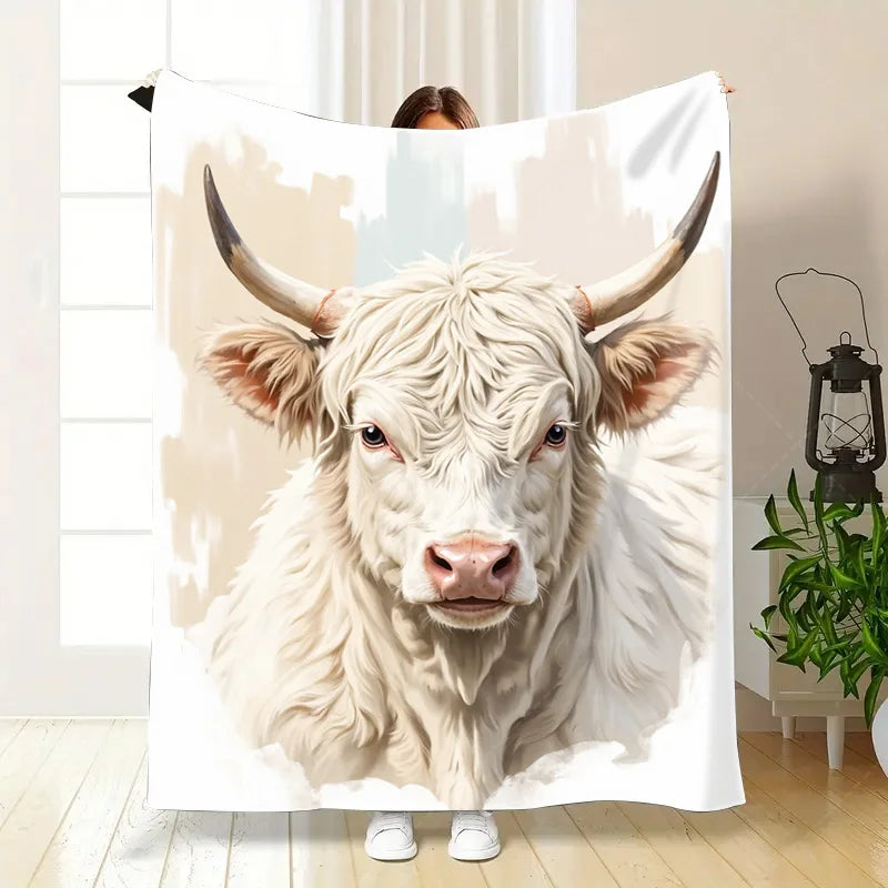 1pc Flannel Blanket Cozy Highland Cow Print Blanket for Home Decor - Soft & Warm Throw Blanket