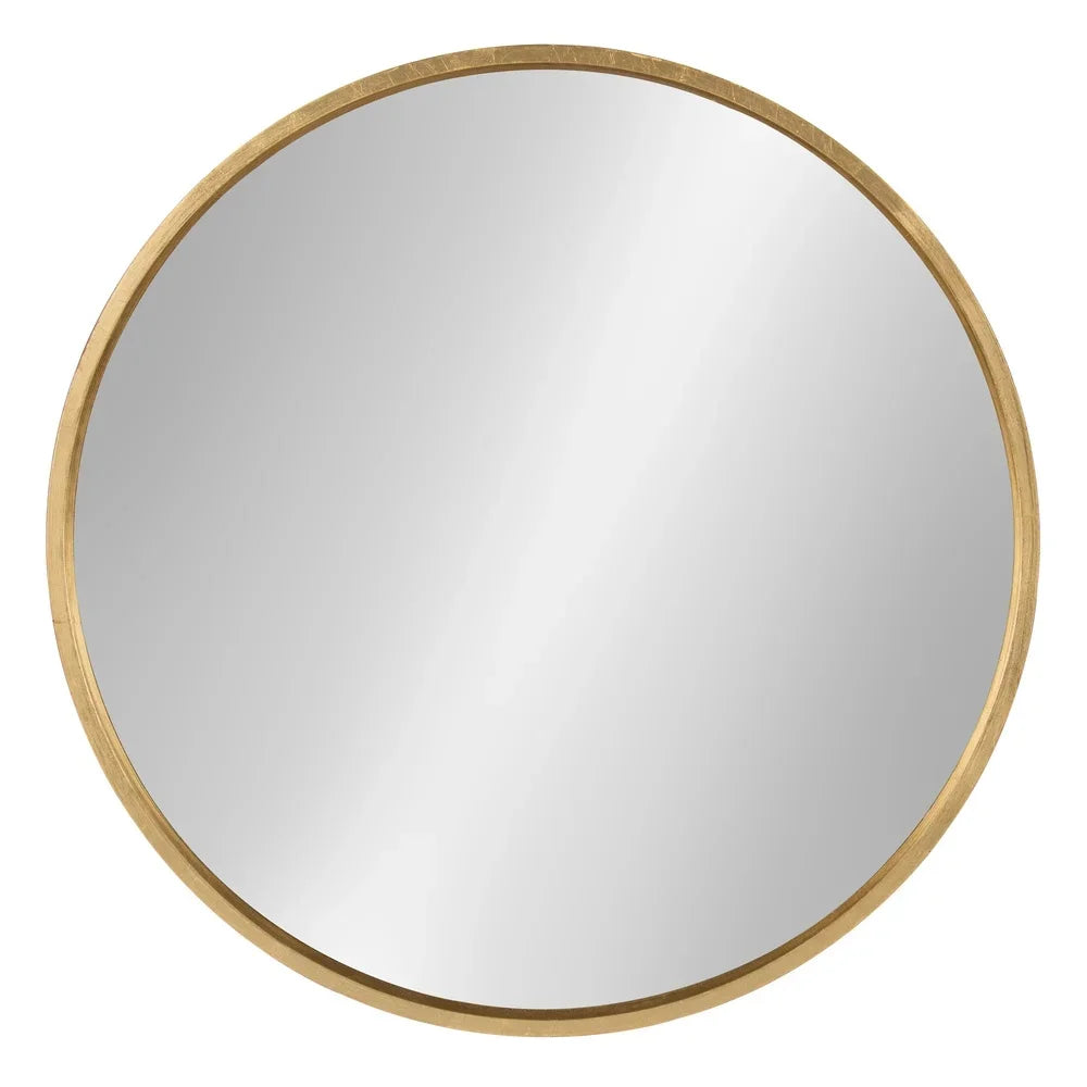 Round Wood Wall Mirror Modern Glam Accent Reflective Decorative Hanging Mirror Living Room Bedroom Bathroom Decor 25.6 inch