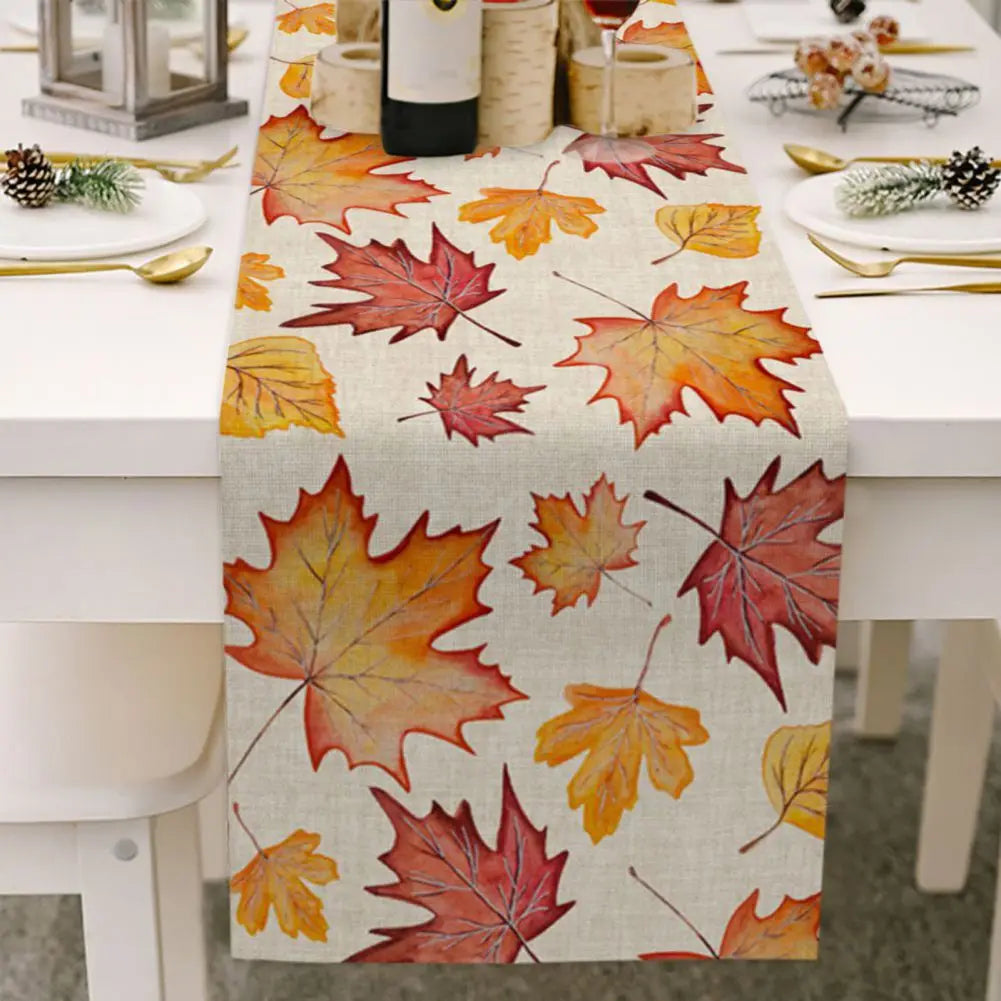13x70in Orange Pumpkin Maple Kapok Linen Table Flag for Kitchen Coffee Dining Table Easter Thanksgiving Oil-proof Table Cloth