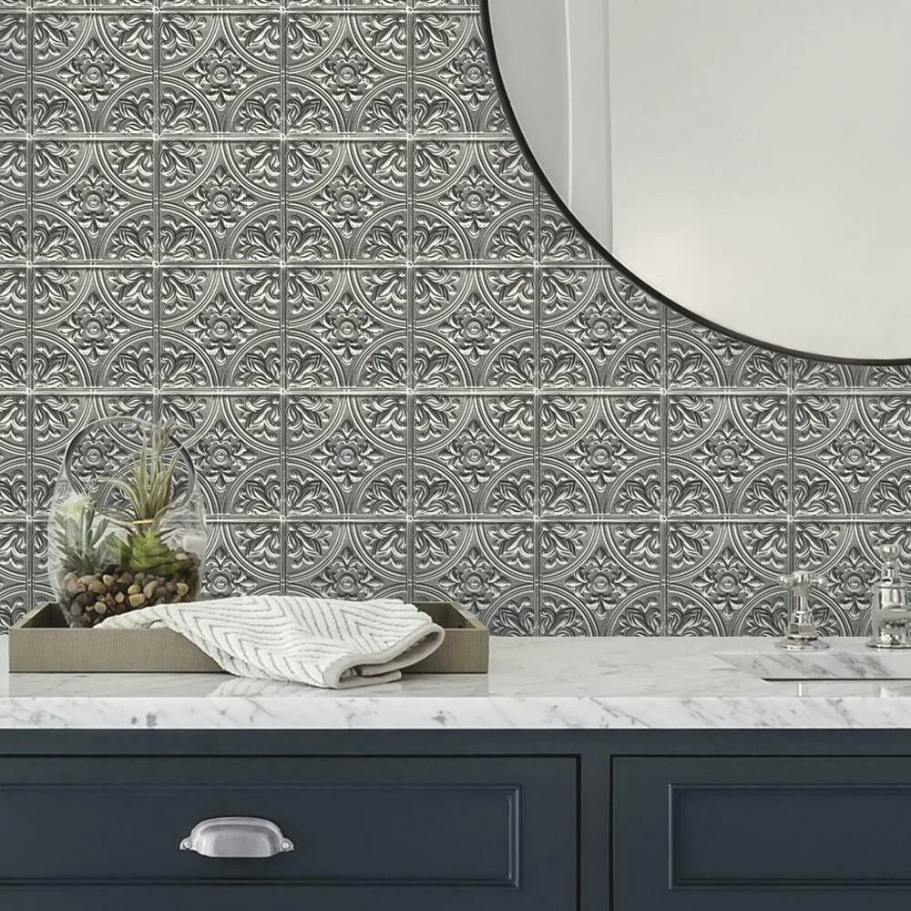 Peel and Stick Silver Tile Backsplash Self-Adhesive Faux Ceiling Decorative Wall Panels Easy to Install Decorative Tiles Home