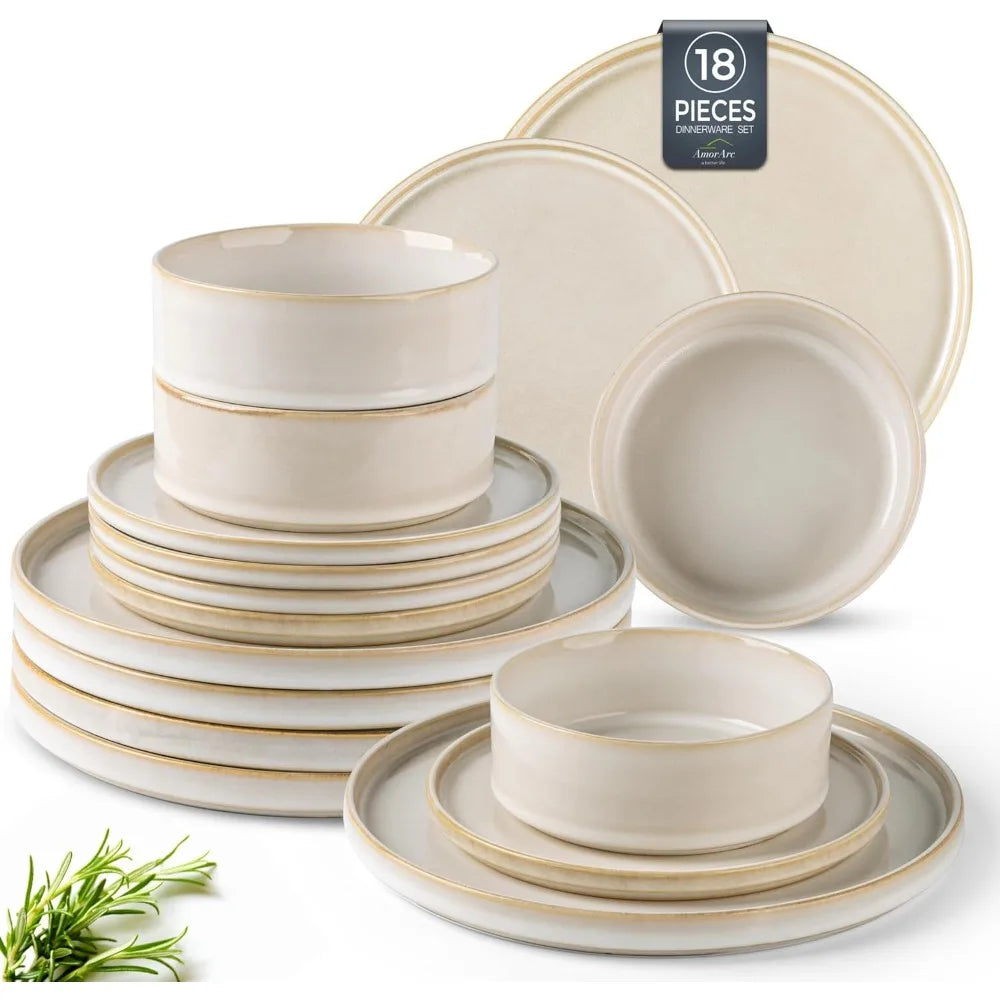 AmorArc Ceramic Dinnerware Sets, Handmade Reactive Glaze Stoneware Plates and Bowls Sets,Highly Chip and Crack Resistant | Dishw
