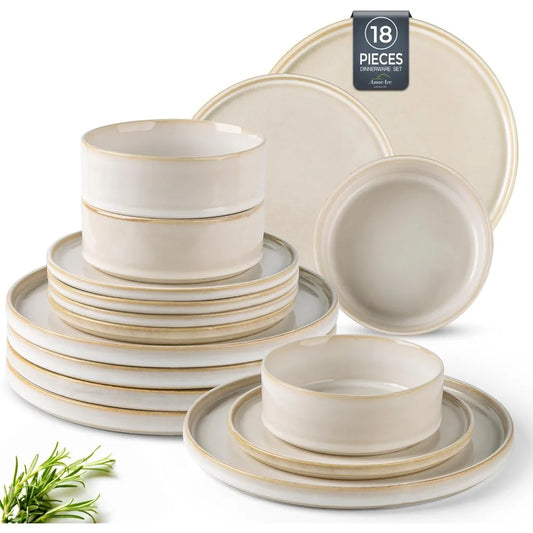 AmorArc Ceramic Dinnerware Sets, Handmade Reactive Glaze Stoneware Plates and Bowls Sets,Highly Chip and Crack Resistant | Dishw