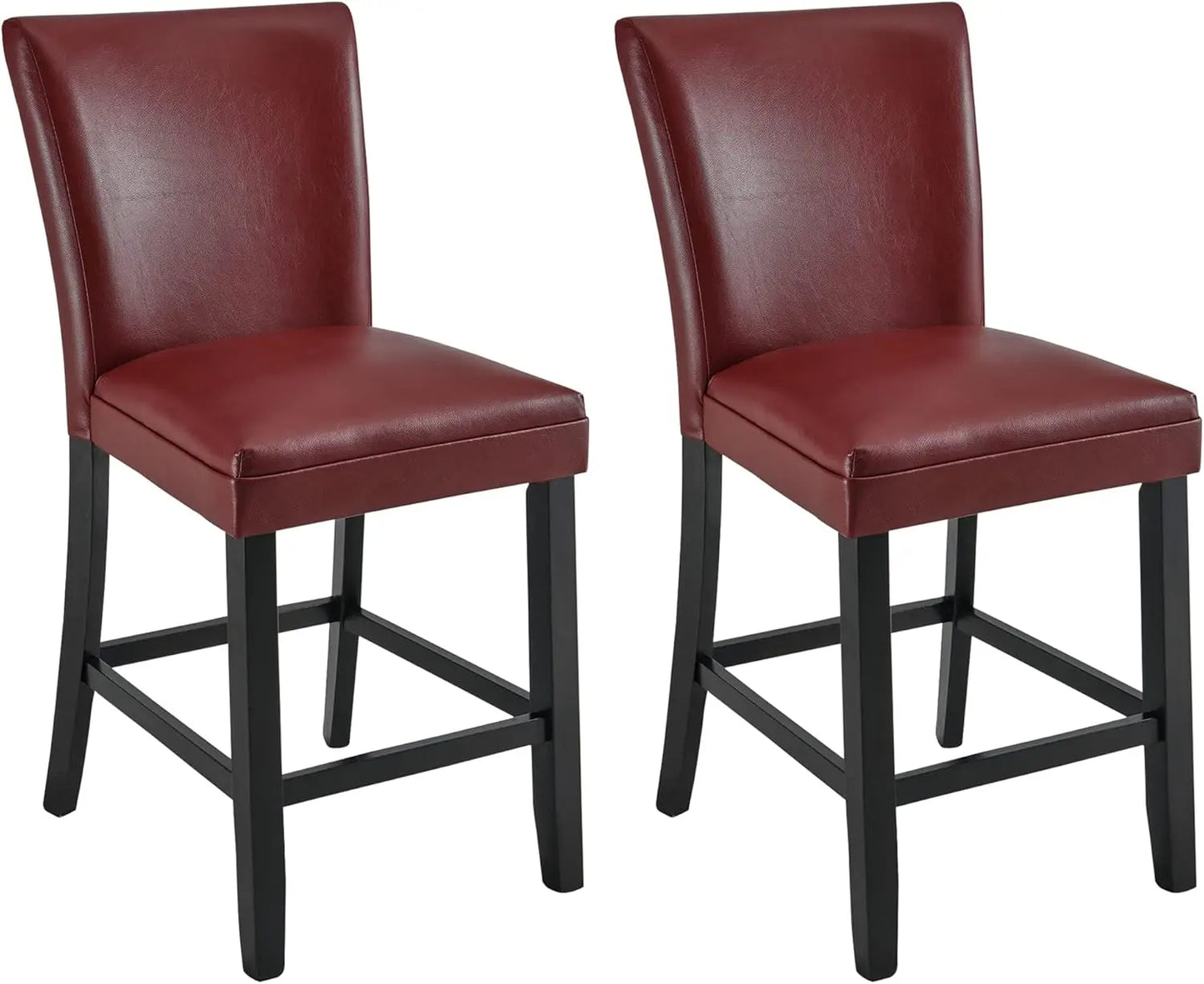 Counter Bar Stools Set of 2,24 inch Seat Height Faux Leather Kitchen Barstools with High Backrest,Armless Upholstered Bar Chairs