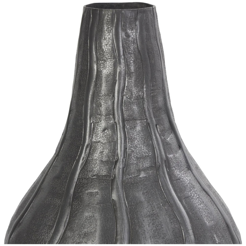Matte Black Metal Vase with Snakeskin Texture Modern Indoor Centerpiece Living Room Dining Decor Unique Home Accent 13 Inch