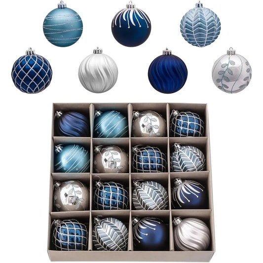 Elegant 16ct Navy Blue and Silver Shatterproof Fall Christmas Tree Decorations Ball Ornaments 2.36 Inches Diameter Ideal for Ho