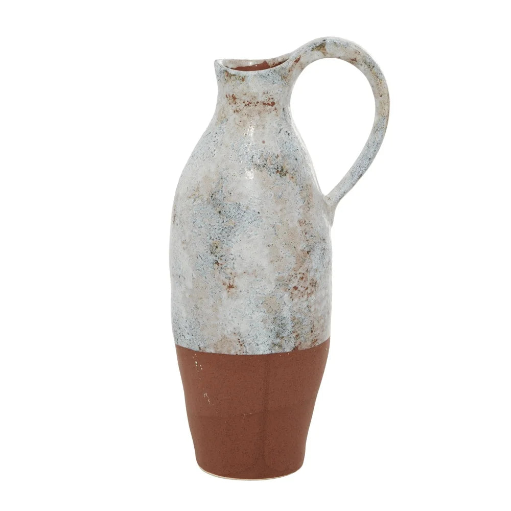 Handmade White Ceramic Vase with Terracotta Accents Dried Flowers Indoor Home Decor Farmhouse Style 14 Inch Unique Design