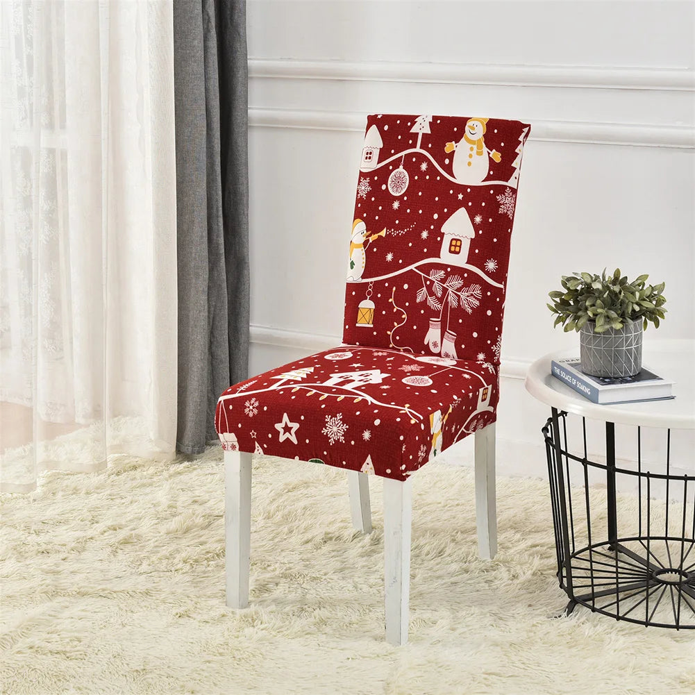 Christmas Dining Room Chair Covers Washable Stretch Chair Slipcovers Reusable Seat Protector for Holiday Party Decor