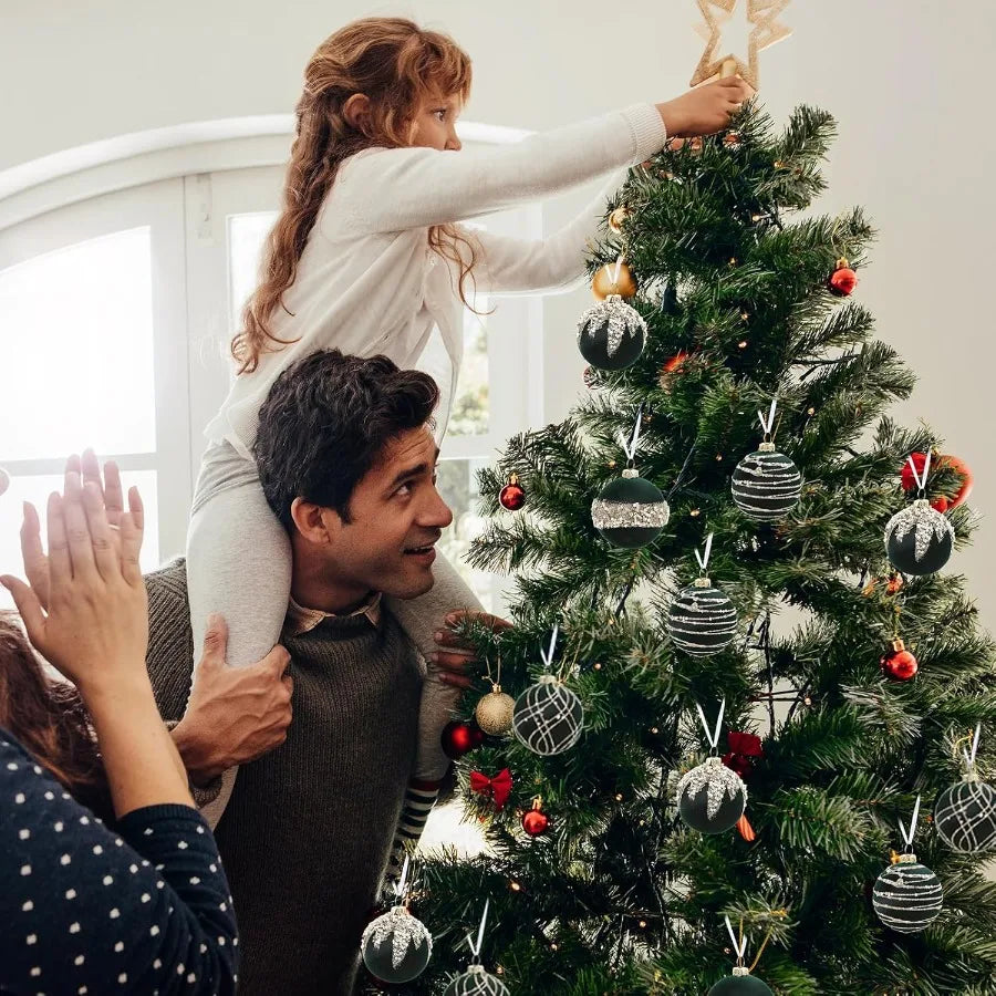 12pcs Velvet Christmas Balls Ornaments Set 2.36 Small Velvet Hanging Ball Green Glitter Christmas Ball Ornaments Flocked Balls