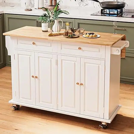 51.2'' Rolling Kitchen Island with Drop Leaf - Kitchen Carts on Wheels with Storage, Towel Rack, Drawers Island Table for Kitche