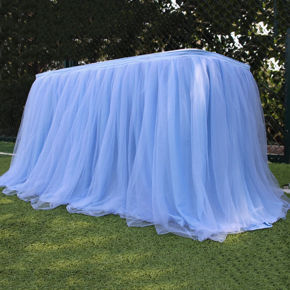 Tulle Table Skirt Elastic Mesh Tulle Tableware Tablecloth For Christmas Holiday Party Table Skirt Wedding Party Decor 100x75cm
