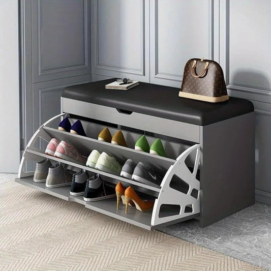 "Entryway Shoe Bench with 3-Tier Rack | Sitting Stool Cabinet for Shoe Storage | Multi-Function Wooden Organizer"
