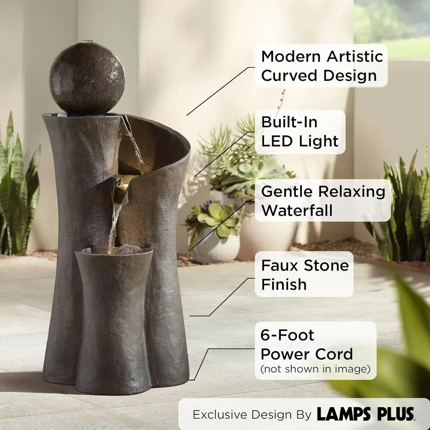 [XMSJ-Limited Stock, Buy Now!]39 1/2" High Large Modern Zen Indoor Outdoor Decor Faux Stone Floor Fountain with Light LED Waterf