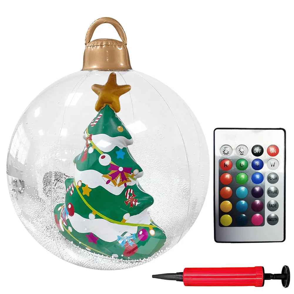 60cm Christmas Ball Ornament PVC Giant Inflatable Decorative Balls Xmas LED Light Decoration Balloon With Remote Control & Pump