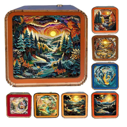 LED Light Wooden Puzzle Wireless Wooden Puzzles 3D LED Night Light 3D Nightlight Wooden Puzzle Toy Home Desk Decor for Kids