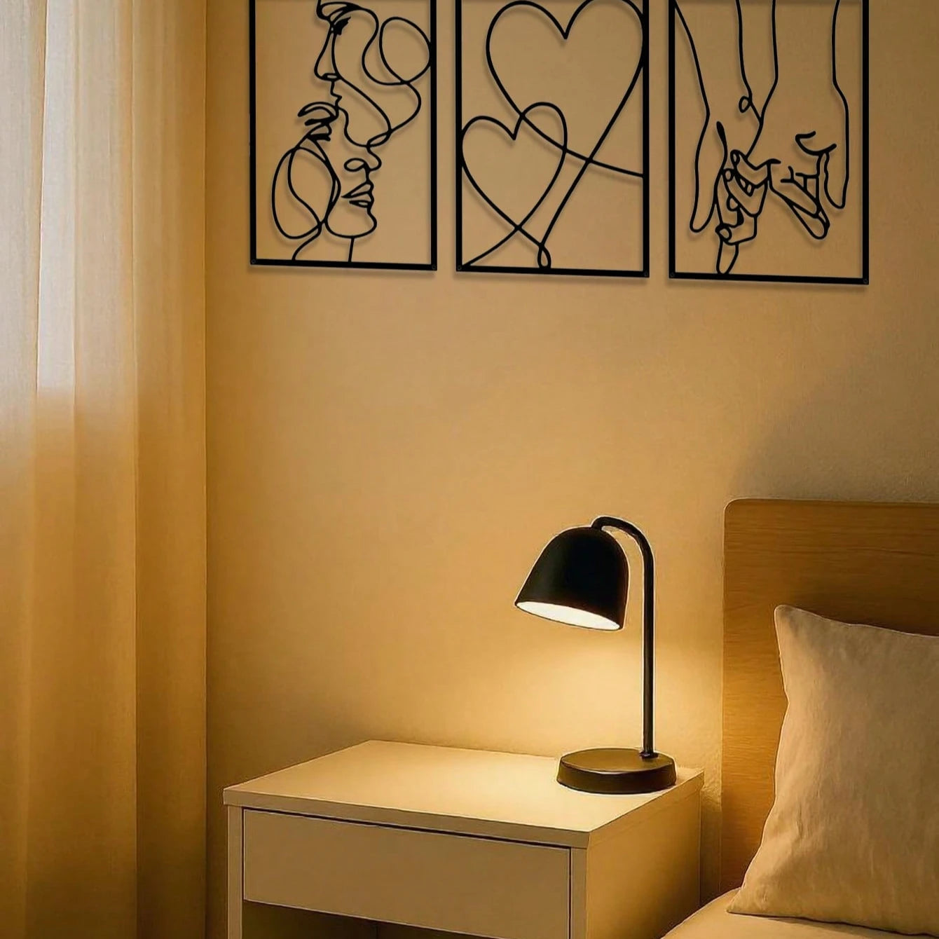 "3-Piece Romantic Metal Wall Art Set – Minimalist Couple Silhouette & Love Drawings | Decor for  Room| Ideal Couple Gifts"