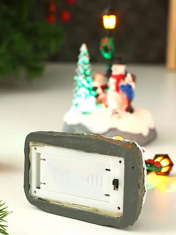 LED Resin Village Ornaments Christmas Snow House Figurines Decoration Snowman Christmas Tree Holiday Gift Home Decor