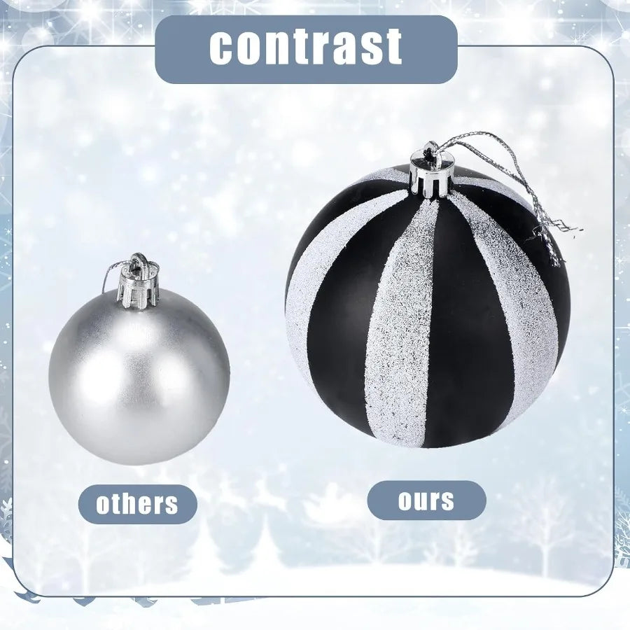 24 Pcs Christmas Black and White Ball Ornaments with Stripe Dot Design for Holiday Tree and Party Decoration Supplies 3.15 Inch