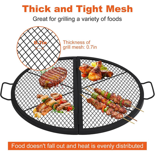 Foldable Fire Pit Cooking Grill Grate, X-Marks Fire Pit Grill Cooking Grate, Outdoor Campfire BBQ Grill, Heavy Duty Steel