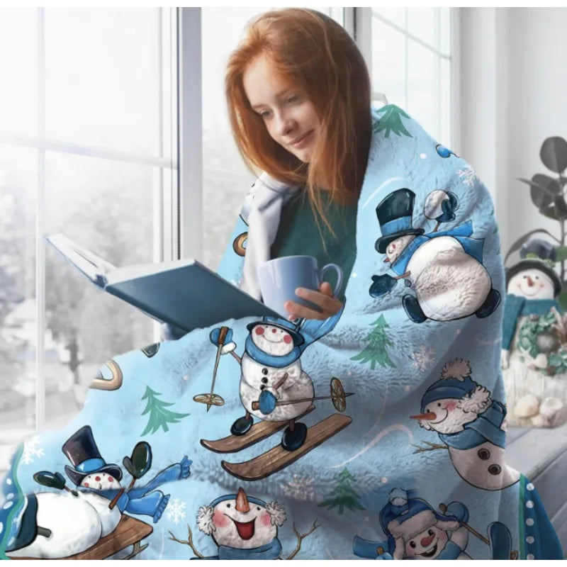 Winter ski snowman pine tree snowflake blanket, suitable for children's boys and girls gifts, suitable for bedding sofa