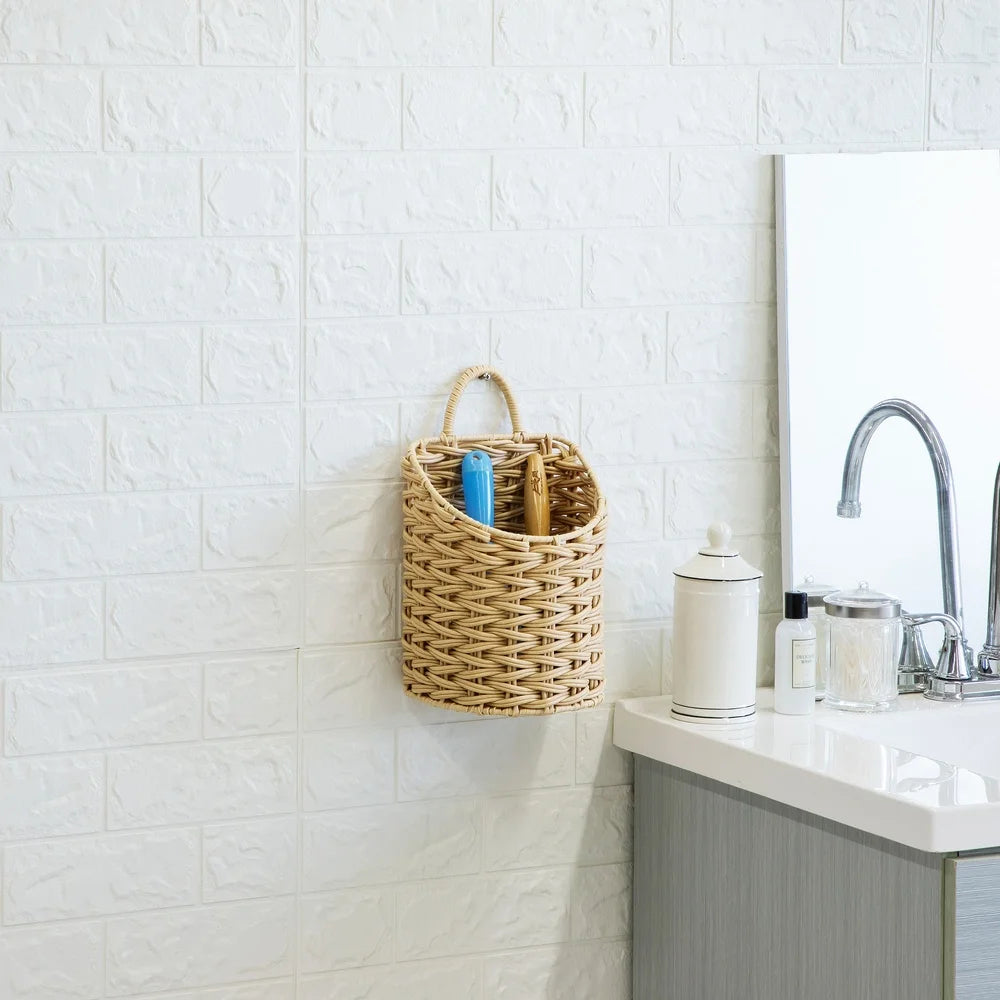 2PK Hanging Storage Baskets Durable PE Rattan Weave Bathroom Organizers Versatile Home Decor Storage Solutions Toiletries