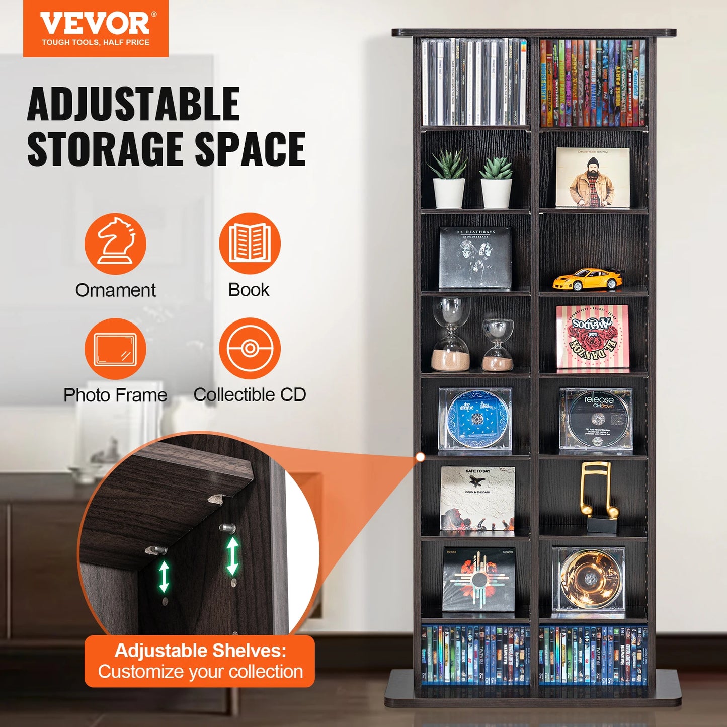 SucceBuy Media Storage Cabinet DVD Shelf Holds Adjustable CD Shelves 5/12/16/36 Compartments Protects and Organizes Music Movie