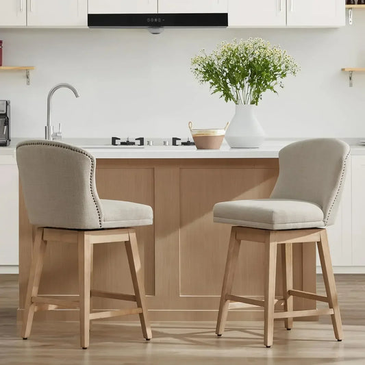 XMSJ.Counter Height Swivel Barstools, FSC Certified Upholstered Performance Fabric Bar Stools Set of 2, 26" Seat Height, Tan