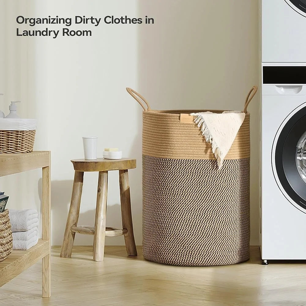 Large Laundry Hamper Woven Storage Basket Clothes Toys Decorative Cotton Rope with Handles Ideal Bedroom and Organizing